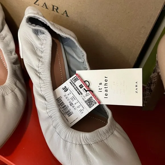 Zara Women's Light Gray Leather Block Heels - Picture 3 of 4